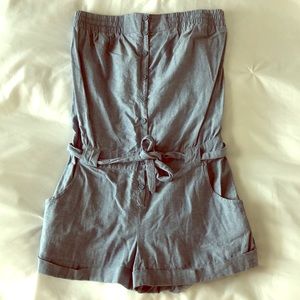 Strapless chambray romper